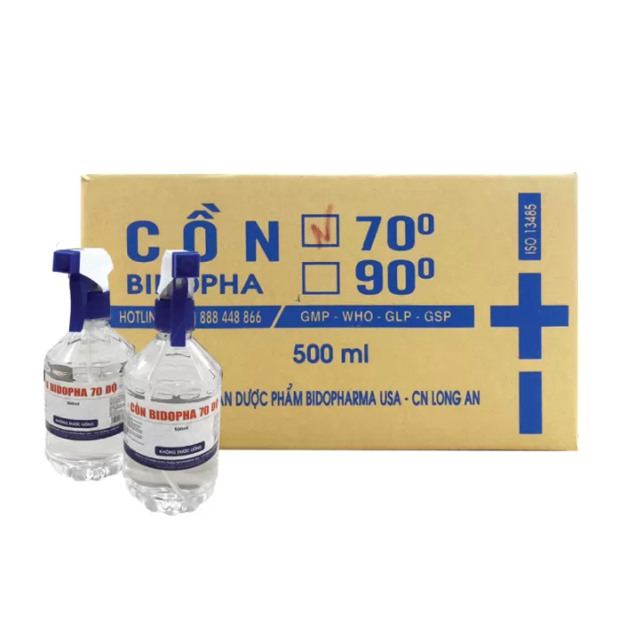 Cồn 70 Độ Bidopha 500ml Có Vòi Xịt Thùng 20 Chai